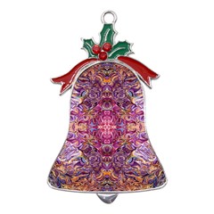 Indian Summer Patterns Metal Holly Leaf Bell Ornament by kaleidomarblingart