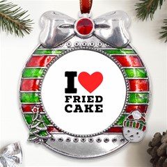 I Love Fried Cake  Metal X mas Ribbon With Red Crystal Round Ornament