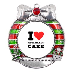 I Love Sprinkles Cake Metal X mas Ribbon With Red Crystal Round Ornament by ilovewhateva