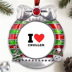 I Love Cruller Metal X mas Ribbon With Red Crystal Round Ornament by ilovewhateva