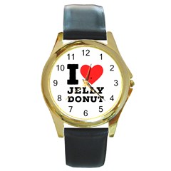 I Love Jelly Donut Round Gold Metal Watch by ilovewhateva