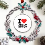 I love jelly donut Metal X mas Wreath Holly leaf Ornament Front