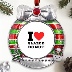 I Love Glazed Donut Metal X mas Ribbon With Red Crystal Round Ornament by ilovewhateva