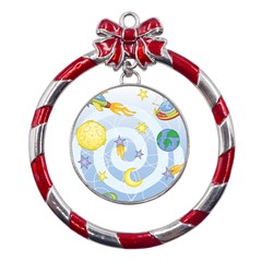 Science Fiction Outer Space Metal Red Ribbon Round Ornament by Ndabl3x