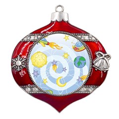 Science Fiction Outer Space Metal Snowflake And Bell Red Ornament by Ndabl3x