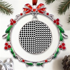 Optical Illusion Black Metal X mas Wreath Ribbon Ornament by Ndabl3x