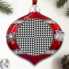 Optical Illusion Black Metal Snowflake And Bell Red Ornament by Ndabl3x