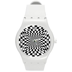 Optical Illusion Chessboard Tunnel Round Plastic Sport Watch (m) by Ndabl3x