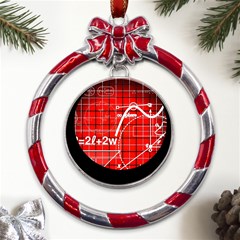 Geometry Mathematics Cube Metal Red Ribbon Round Ornament by Ndabl3x