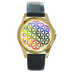 Mandala Rainbow Colorful Round Gold Metal Watch by Ndabl3x