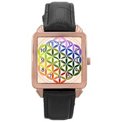 Mandala Rainbow Colorful Rose Gold Leather Watch  by Ndabl3x