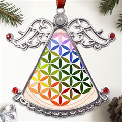 Mandala Rainbow Colorful Metal Angel With Crystal Ornament by Ndabl3x