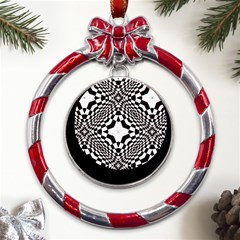 Tile Repeating Pattern Texture Metal Red Ribbon Round Ornament