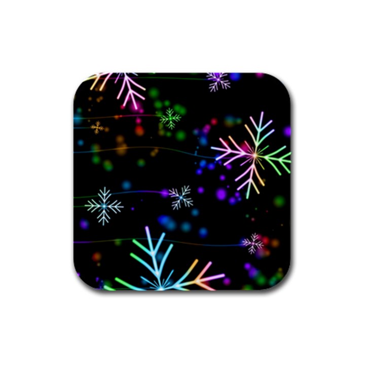 Snowflakes Snow Winter Christmas Rubber Square Coaster (4 pack)