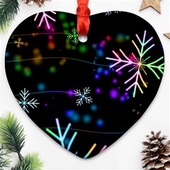 Snowflakes Snow Winter Christmas Heart Ornament (two Sides) by Ndabl3x