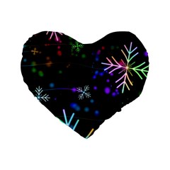 Snowflakes Snow Winter Christmas Standard 16  Premium Flano Heart Shape Cushions by Ndabl3x