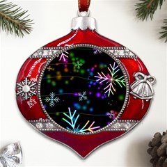 Snowflakes Snow Winter Christmas Metal Snowflake And Bell Red Ornament by Ndabl3x