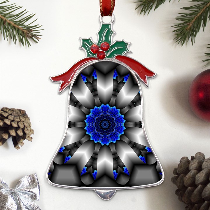 Kaleidoscope Abstract Round Metal Holly Leaf Bell Ornament