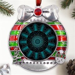 Ornament District Turquoise Metal X mas Ribbon With Red Crystal Round Ornament by Ndabl3x