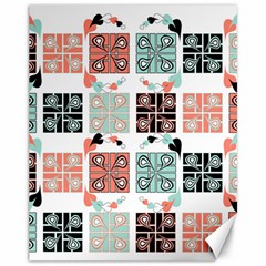 Mint Black Coral Heart Paisley Canvas 11  X 14  by Ndabl3x