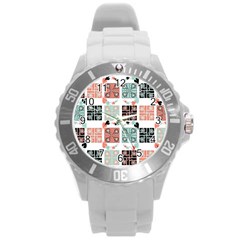 Mint Black Coral Heart Paisley Round Plastic Sport Watch (l) by Ndabl3x