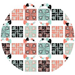 Mint Black Coral Heart Paisley Wooden Puzzle Round by Ndabl3x