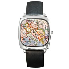 Map Europe Globe Countries States Square Metal Watch