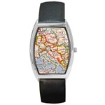 Map Europe Globe Countries States Barrel Style Metal Watch Front