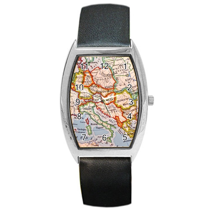 Map Europe Globe Countries States Barrel Style Metal Watch