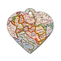 Map Europe Globe Countries States Dog Tag Heart (One Side)