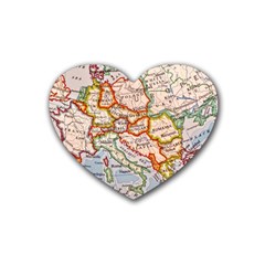 Map Europe Globe Countries States Rubber Heart Coaster (4 Pack) by Ndabl3x