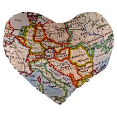 Map Europe Globe Countries States Large 19  Premium Heart Shape Cushions by Ndabl3x