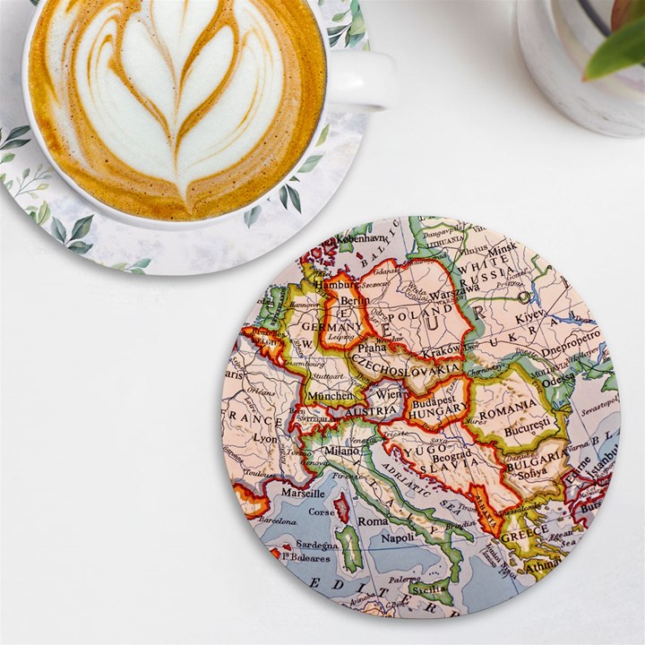 Map Europe Globe Countries States UV Print Round Tile Coaster