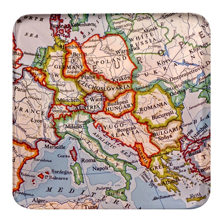 Map Europe Globe Countries States Square Glass Fridge Magnet (4 pack)