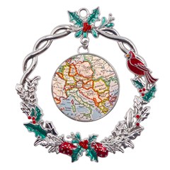 Map Europe Globe Countries States Metal X mas Wreath Holly Leaf Ornament by Ndabl3x