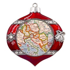 Map Europe Globe Countries States Metal Snowflake And Bell Red Ornament by Ndabl3x