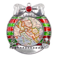 Map Europe Globe Countries States Metal X mas Ribbon With Red Crystal Round Ornament by Ndabl3x