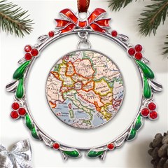 Map Europe Globe Countries States Metal X mas Wreath Ribbon Ornament