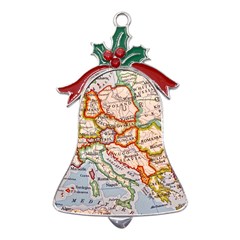 Map Europe Globe Countries States Metal Holly Leaf Bell Ornament by Ndabl3x