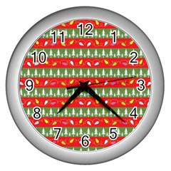 Christmas Papers Red And Green Wall Clock (silver) by Ndabl3x