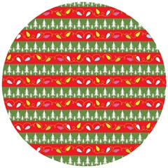 Christmas Papers Red And Green Wooden Puzzle Round by Ndabl3x