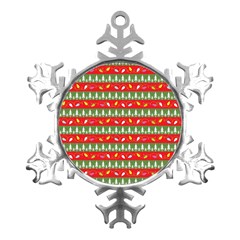 Christmas Papers Red And Green Metal Small Snowflake Ornament by Ndabl3x