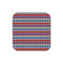 Christmas Color Stripes Pattern Rubber Square Coaster (4 Pack) by Ndabl3x