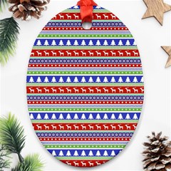 Christmas Color Stripes Pattern Oval Ornament (two Sides) by Ndabl3x