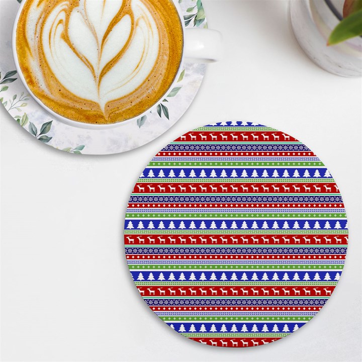 Christmas Color Stripes Pattern UV Print Round Tile Coaster