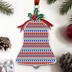 Christmas Color Stripes Pattern Metal Holly Leaf Bell Ornament