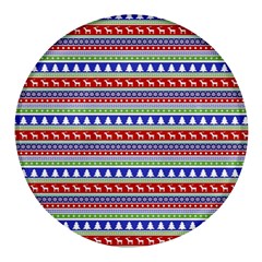 Christmas Color Stripes Pattern Round Glass Fridge Magnet (4 Pack) by Ndabl3x