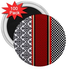 Background Damask Red Black 3  Magnets (100 Pack) by Ndabl3x