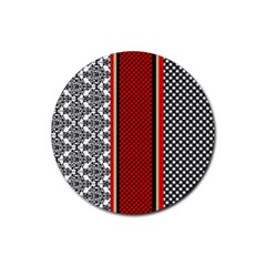 Background Damask Red Black Rubber Round Coaster (4 Pack) by Ndabl3x