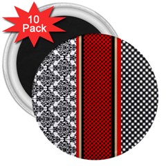 Background Damask Red Black 3  Magnets (10 Pack)  by Ndabl3x